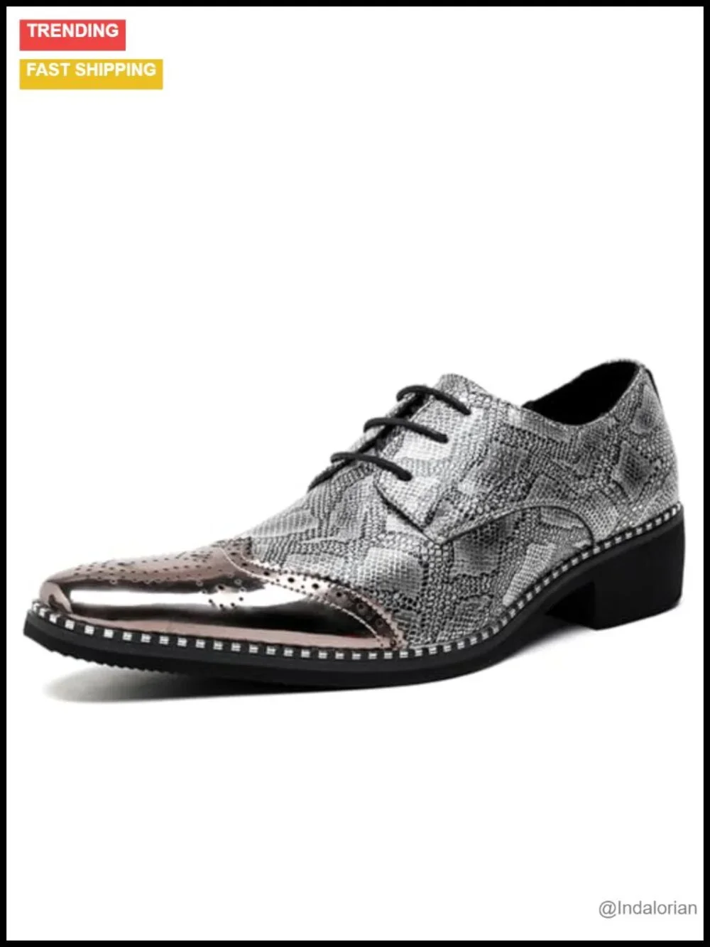 Men's Genuine Leather Snakeskin Oxford Shoes with Chunky Heel, Metal Pointed